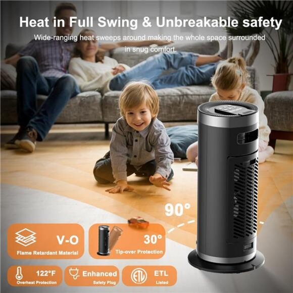 Space Heater,1500W Portable Electric Heaters with Remote & Thermostat - Picture 5 of 7